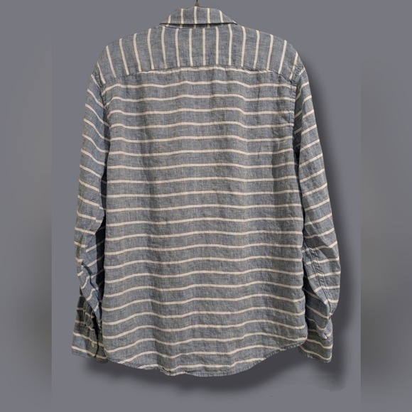 Abercrombie & Fitch Blue Striped 100% Linen Long Sleeve Button-Up Shirt Size XL - Picture 3 of 11